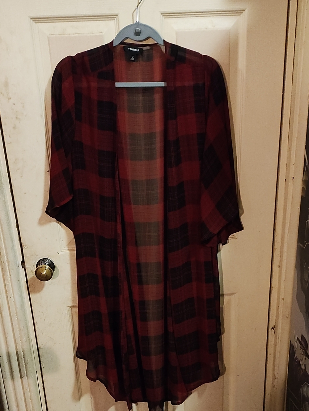 torrid Red & Black Plaid Lightweight Open-Front Shirt Jacket - Komono